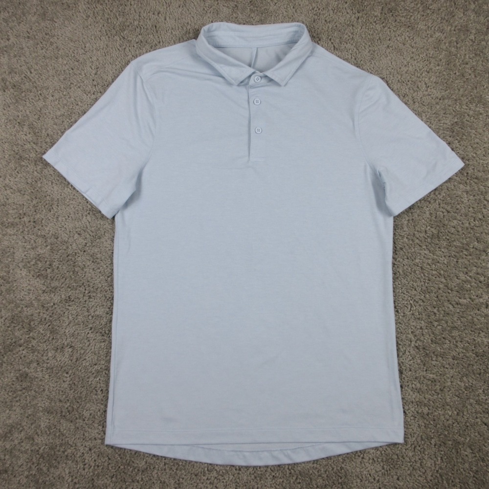 Lululemon Polo Shirt Mens Small Light Blue Solid Golf Office Comfort Stretch EUC
